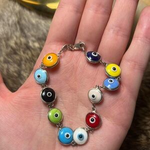 Vintage sterling silver Turkish rainbow evil eye bracelet